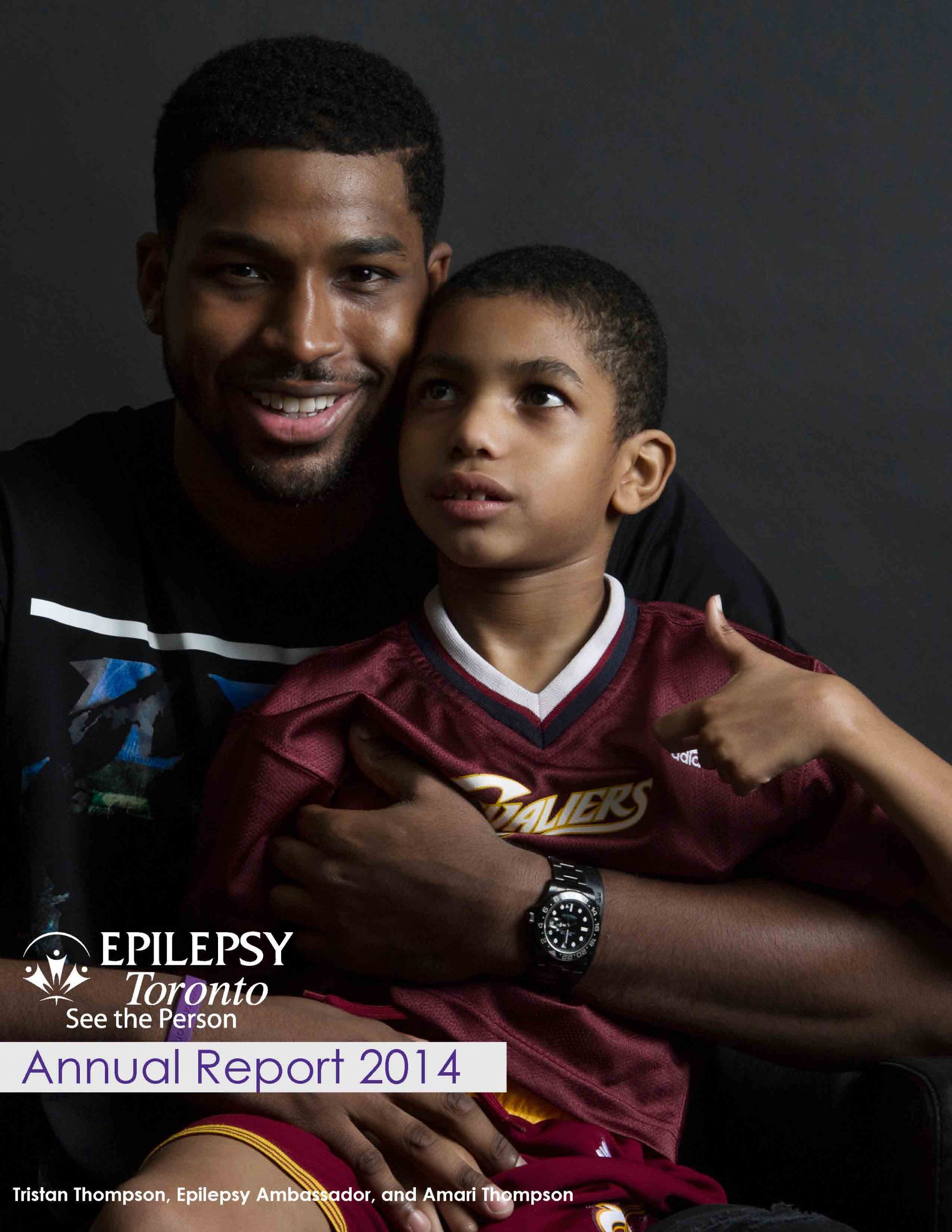 Photo of Tristan Thompson and Amari Thompson on cover page of Epilepsy Toronto 2014 Annual Report