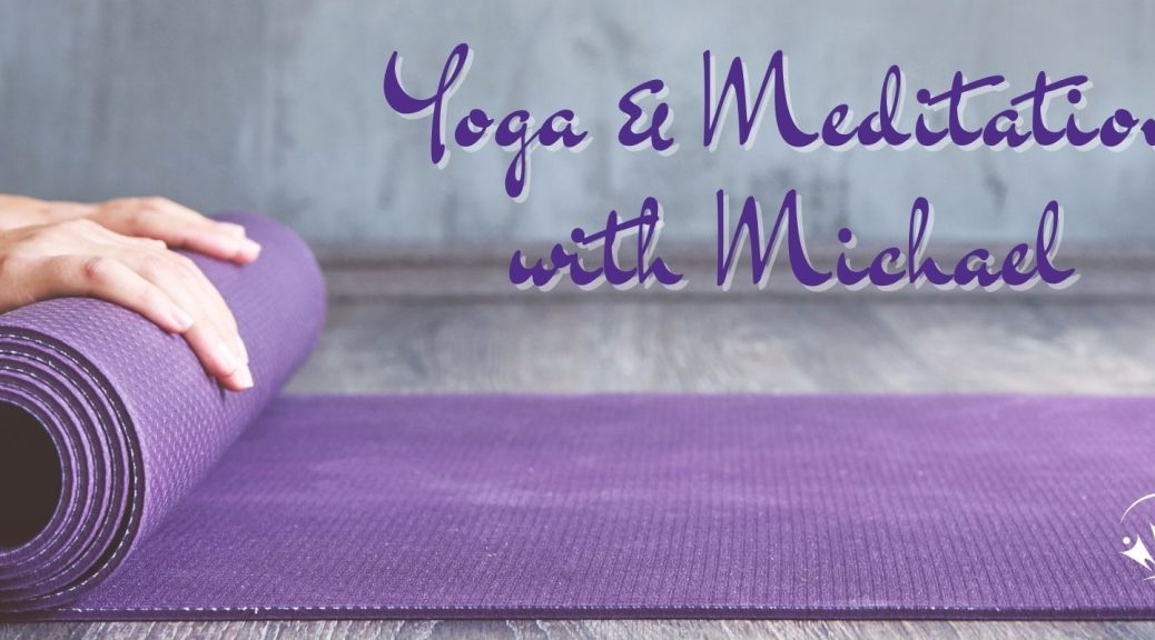 a pair of hands unroll a purple yoga mat