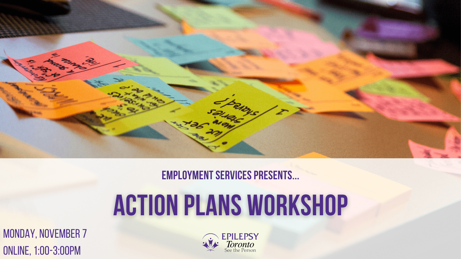 image of sticky notes with title of the workshop 'Action Plans'