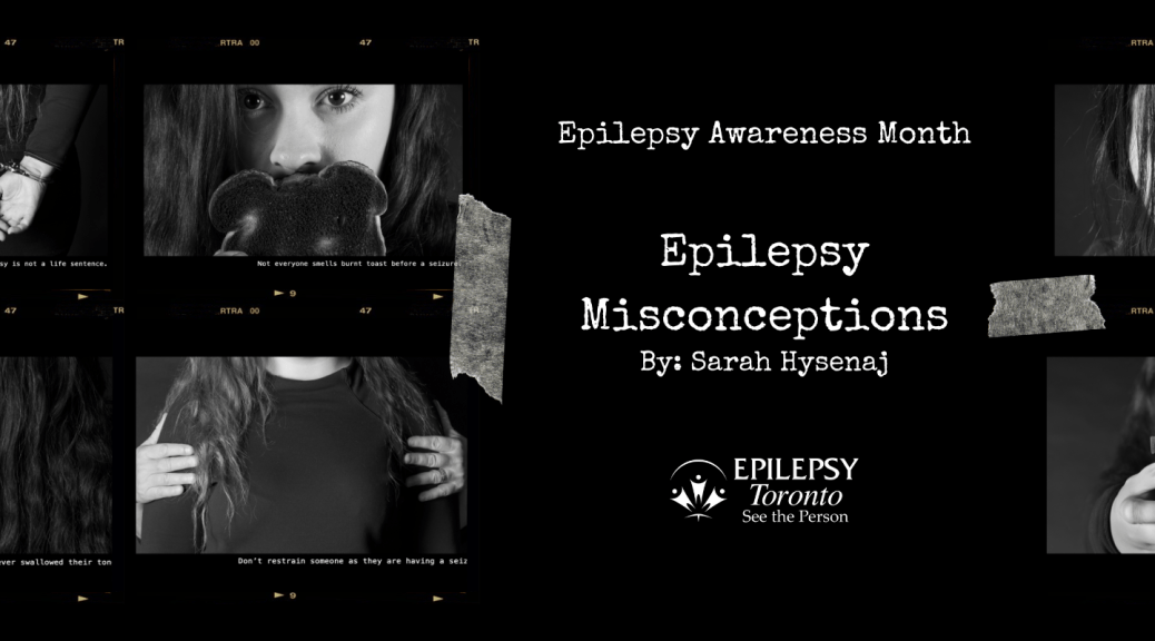 6 images all depicting epilepsy misconceptions. Part of a photography exhibit called 'Epilepsy Misconceptions' by Sarah Hasenaj. Text: Epilepsy Awareness Month, Epilepsy Misconceptions.