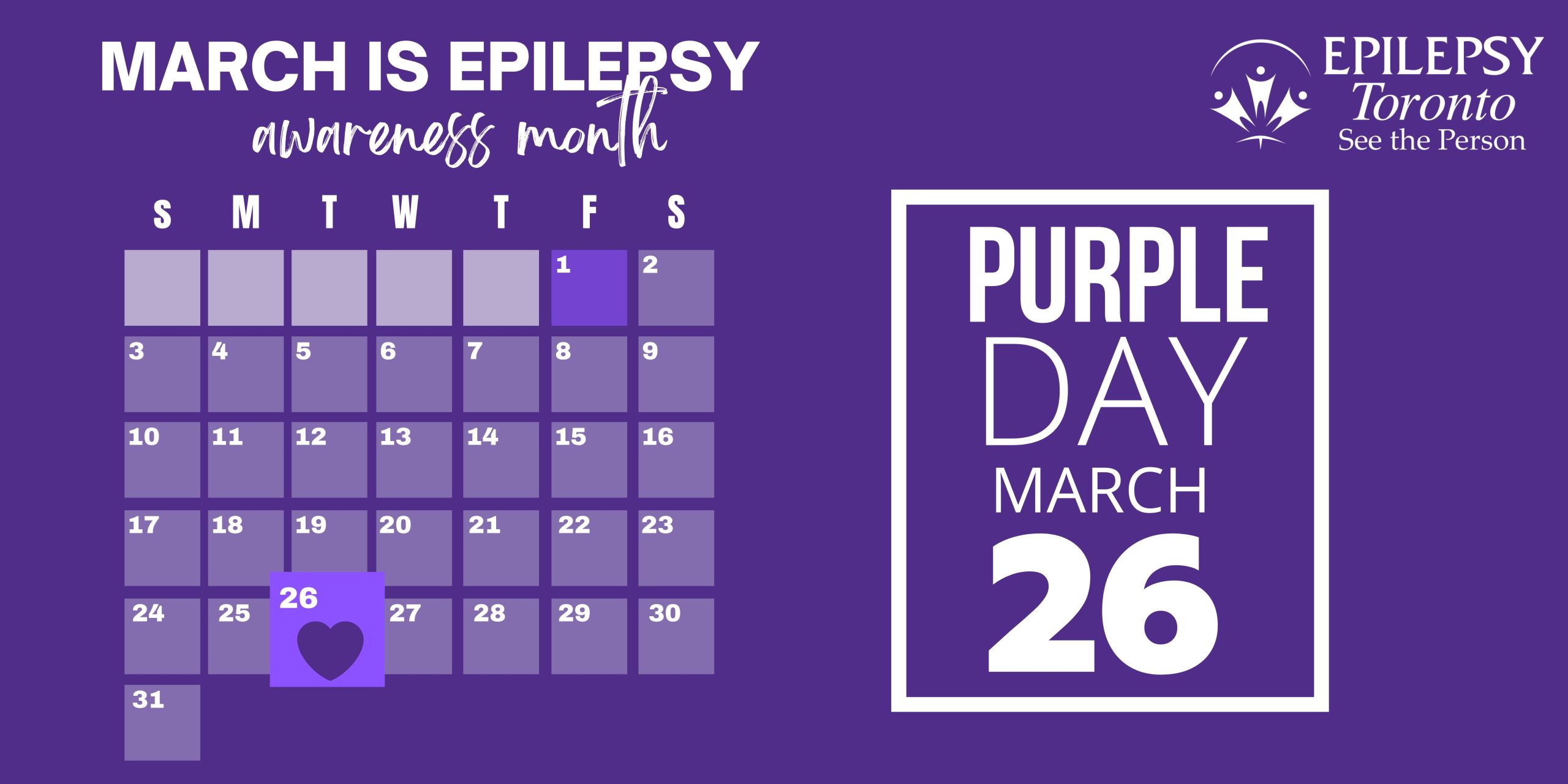 Mark your Calendar, Epilepsy Toronto, March Epilepsy Awareness, Calendar.