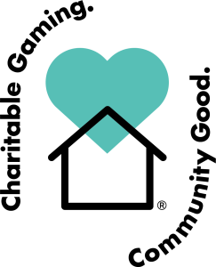 CGCG_Seafoam Heart Black Type_® (1) - Copy LOGO. Text: Charitable Gaming. Community Good. Image a stick house with a teal heart over lapping it.